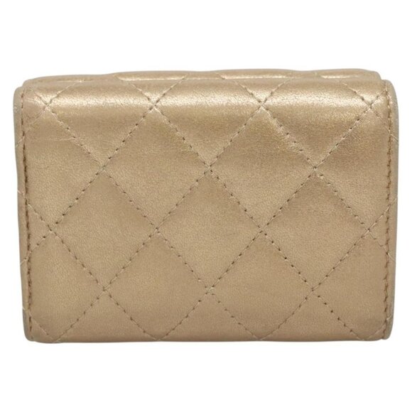 CHANEL Matelasse Compact Wallet Lamb Skin Gold CC Auth 136328 - Picture 3 of 16